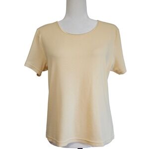 Liz Claiborne Top Womens L Yellow‎ Classic Crew Neck Ribbed Knit Stretch Tee